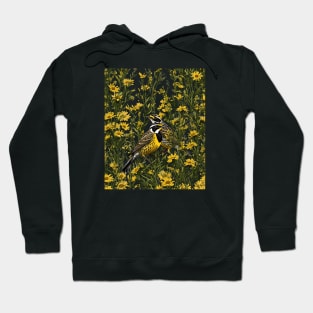 Cartoon Of A Western Meadowlark Surrounded By Goldenrod Flowers 12 Hoodie